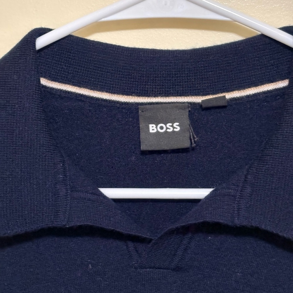 BOSS long-sleeve polo sweater in navy blue - Picture 4 of 8